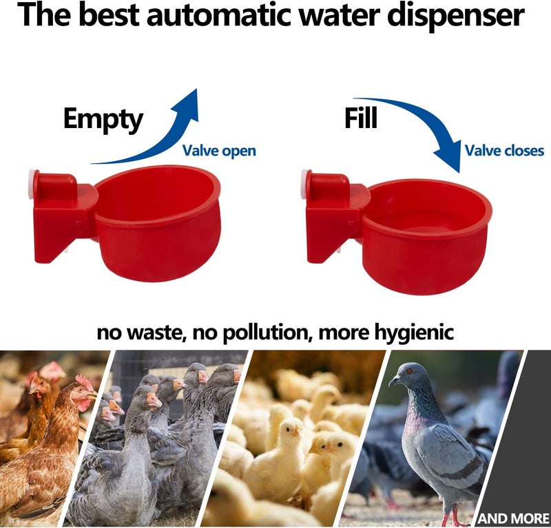 LANARP Chicken Automatic Waterer Kit for Poultry Float Style Gravity Water Feeder Drinking Cup Bowl 5 Gallon with Mounting Hole Opener, 12 Pack - Image 2